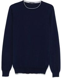Fay - Truien & Vesten ,Blauw ,Katoen Blauwe Katoenen Trui Met Ronde Hals - Lyst