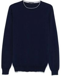 Fay - Truien & Vesten ,Blauw ,Katoen Blauwe Katoenen Trui Met Ronde Hals - Lyst