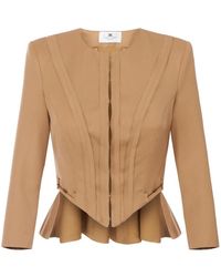 Elisabetta Franchi - Jassen ,Leer Gabardine Peplum Jas - Lyst
