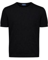 Drumohr - Truien & Vesten ,Zwart ,Katoen Fijngebreid T-Shirt - Lyst