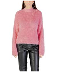 ONLY - Truien & Vesten ,Roze ,Polyester Roze Gebreide Trui Lange Mouw - Lyst