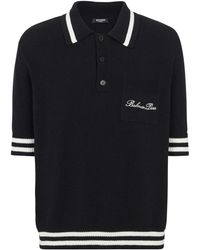 Balmain - Polo con logo a maglia e profilo a righe - Lyst
