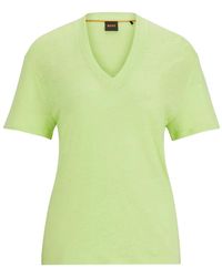 BOSS - Camiseta de lino verde con escote en v - Lyst