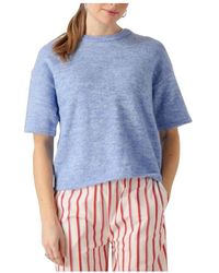 SELECTED - Blauer Strick O-Ausschnitt Top - Lyst