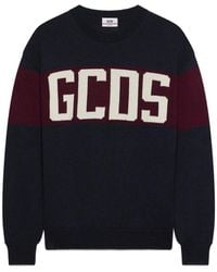 Gcds - Blauwe Gestreepte Logotrui Ronde Hals - Lyst