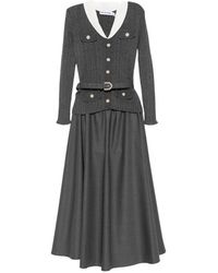 Self-Portrait - Gebreide Twill Midi Jurk - Lyst