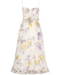 Zimmermann - Kleedjes ,Veelkleurig ,Linnen Luna Ruffle Midi Jurk - Lyst
