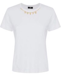 Elisabetta Franchi - T-shirts, t-shirt und polo set,baumwoll t-shirt mit metallkette - Lyst