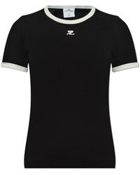 Courreges - Tops ,Zwart ,Katoen Signature Contrast T-Shirt - Lyst