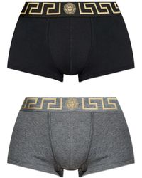 Versace - Ondergoed ,Zwart ,Katoen Cotton Stretch Ondergoed Met Logo Tailleband - Lyst