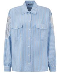Liu Jo - Camisa a rayas azul con detalles de encaje - Lyst