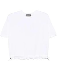 Herno - Tops ,Wit ,Katoen Witte Sweater Met Trekkoord Kraag - Lyst