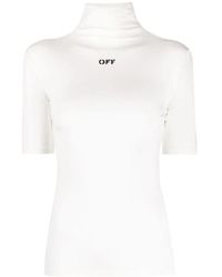 Off-White c/o Virgil Abloh - T-shirt bianca con stampa logo nera e collo alto - Lyst