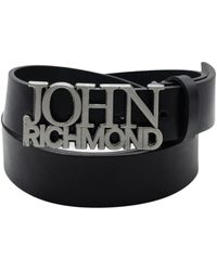 John Richmond - Cintura in pelle nera trama liscia - Lyst