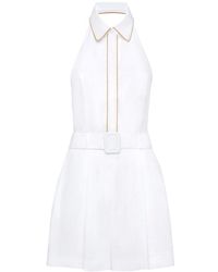 MVP WARDROBE - Weiße Leinen Minikleid Mit V-Ausschnitt - Lyst