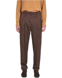 Saint Laurent - Broeken ,Bruin ,Leer Silk Pants - Lyst