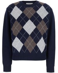 DUNST - Truien & Vesten ,Veelkleurig ,Wol Argyle Ronde Hals Trui - Lyst