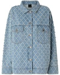 Pinko - Jassen ,Blauw ,Denim Denimjas Met Diamant- En Strassmotief - Lyst