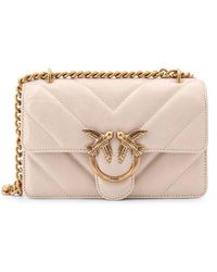 Pinko - Matelassé leder-schultertasche mit love birds schnalle - Lyst