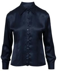 Kaos - Overhemden ,Blauw ,Satijn Blauwe Satijnen Overhemd Klassieke Stijl - Lyst