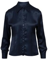 Kaos - Overhemden ,Blauw ,Satijn Blauwe Satijnen Overhemd Klassieke Stijl - Lyst