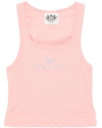 Sporty & Rich - Tops ,Roze ,Rhinestone Versierde Ribgebreide Cropped Tanktop - Lyst