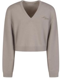 Acne Studios - Truien & Vesten ,Grijs ,Wol Wollen V-Hals Trui - Lyst