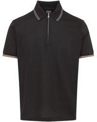 Paul Smith - Tops ,Bruin ,Katoen Signature Stripe Trim Zip Polo Shirt - Lyst
