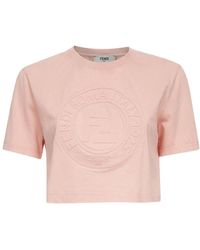 Fendi - Tops ,Roze ,Katoen Stamp 1925 T-Shirt Met Reliëf - Lyst