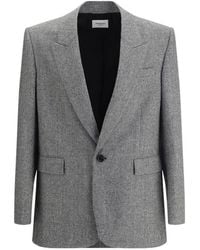 Saint Laurent - Jassen ,Grijs ,Wol Wollen Flanel Blazer Prince De Galles - Lyst