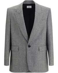 Saint Laurent - Jassen ,Grijs ,Wol Wollen Flanel Blazer Prince De Galles - Lyst