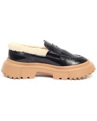 Hogan - Schoenen ,Zwart ,Leer Eco-Fur Loafers - Lyst