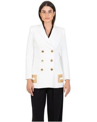 Elisabetta Franchi Double-breasted Ivory Blazer With Chain Logo