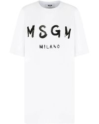 MSGM - T-shirt in cotone bianco con stampa logo - Lyst