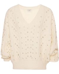 Fracomina - Truien & Vesten ,Wit ,Polyester Pullover Met V-Hals - Lyst