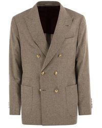 Brunello Cucinelli - Jassen ,Leer Double-Breasted Houndstooth Blazer - Lyst