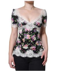 Dolce & Gabbana - Kortmouw Kanten Blouse - Lyst