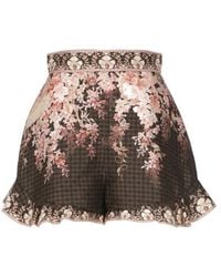 Zimmermann - Korte Broeken ,Bruin ,Katoen Floral Zijde Katoenen Shorts - Lyst