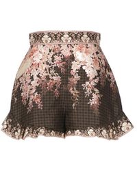 Zimmermann - Korte Broeken ,Bruin ,Katoen Floral Zijde Katoenen Shorts - Lyst