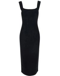 Max Mara - Kleedjes ,Zwart ,Leer Jurk Met Vierkante Hals - Lyst