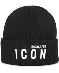 DSquared² - Accessoires ,Zwart ,Wol Gebreide Muts Met Omslag - Lyst