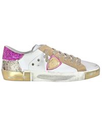 Philippe Model - Sneakers vintage in pelle con glitter e stampa floreale - Lyst