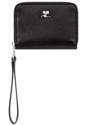 Courreges - Accessoires ,Zwart ,Leer Portemonnee Met Rits - Lyst