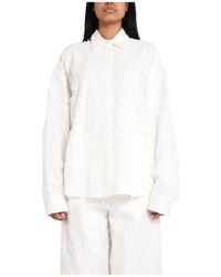 MSGM - Overhemden ,Wit ,Katoen Fil Coupe Shirt Met Gerafelde Details - Lyst