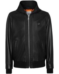 Philipp Plein - Jassen ,Zwart ,Leer Hooded Bomber Jacket - Lyst