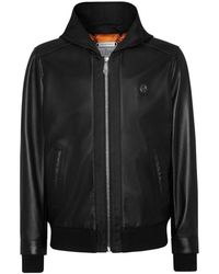 Philipp Plein - Jassen ,Zwart ,Leer Hooded Bomber Jacket - Lyst