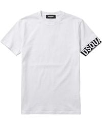 DSquared² - Tops ,Wit ,Katoen Slim Fit T-Shirt Met Logo Op De Mouw - Lyst