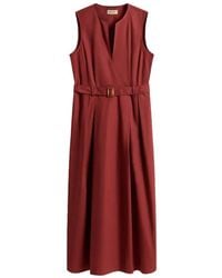 Woolrich - Baumwollkleid Ärmellos Mit V-Ausschnitt Und Gürtel - Lyst
