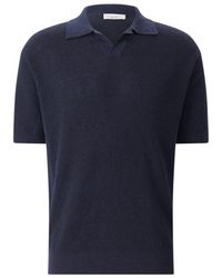 Roberto Collina - Tops ,Blauw ,Katoen Bouclé Knit Polo - Lyst