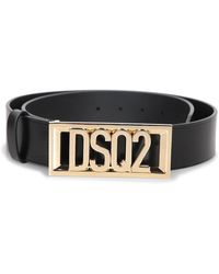 DSquared² - Zwarte Leren Riem Met Verhoogd Logo - Lyst